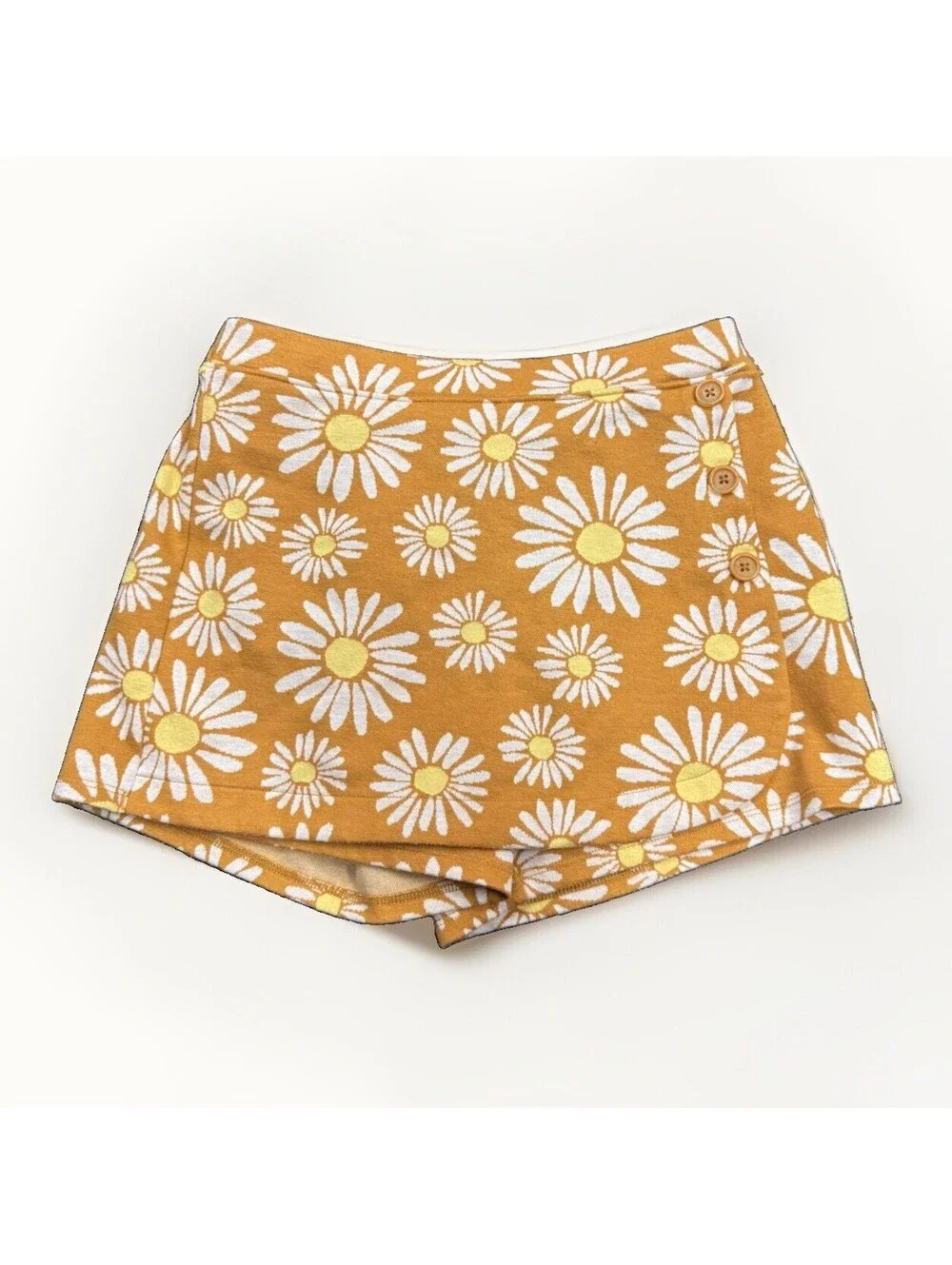Old Navy Girls XL Floral Skort Mustard White Wrap Front Elastic Waist Pull On